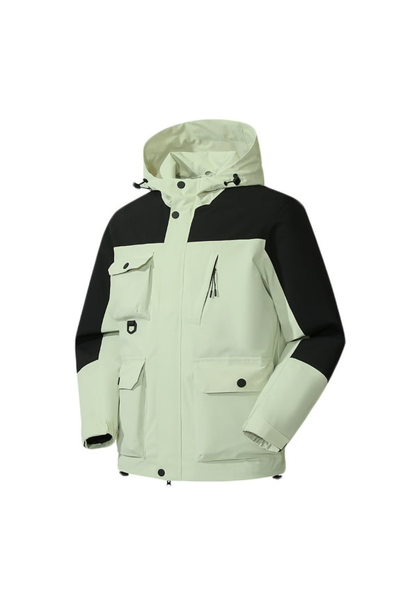 Men's Patchwork Waterproof Outdoor Winter Coat Breathable Hardshell Long Sleeved Hooded Casual Warm Jacket With Pockets,Size S-5XL