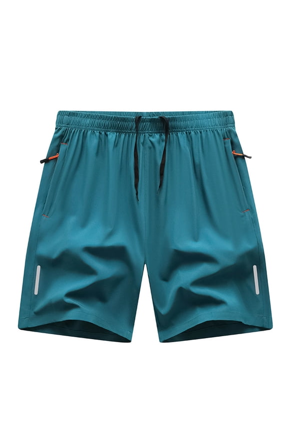 Men's Quick Dry Athletic Shorts - 100% Polyester, Elastic Drawstring Waist, Zipper Pockets & Reflective Strips for Running, Beach & Casual Wear