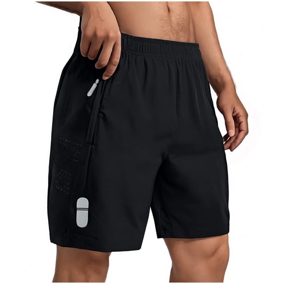 KIHOUT Men's Quick Dry Athletic Shorts - Elastic Drawstring Waist, Zipper Pocket, Reflective Accents, Breathable Nylon Spandex Sports Shorts for Gym Running and Outdoor Activities