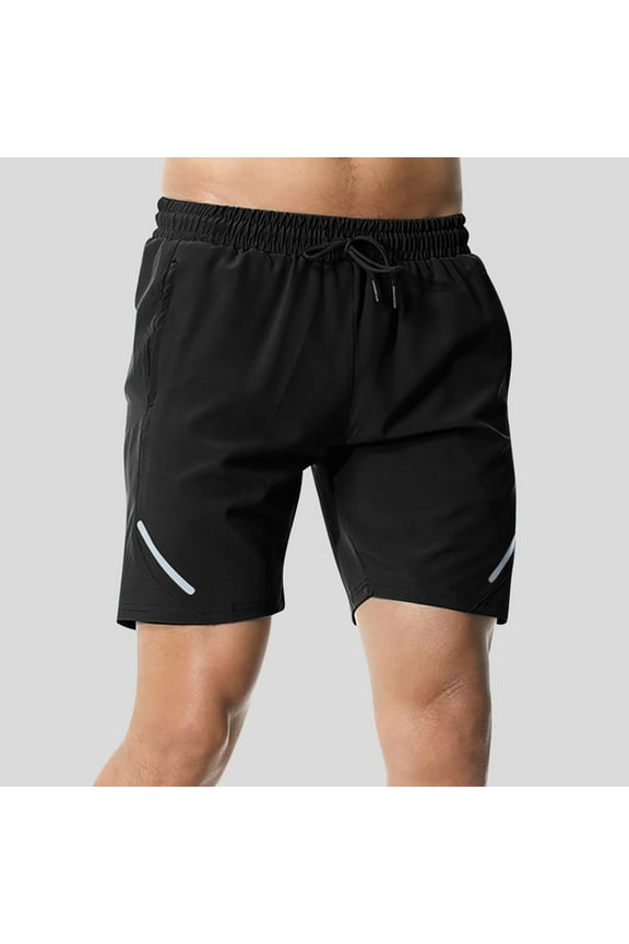 Men's Quick-Dry Reflective Sports Shorts - 100% Polyester, Elastic Drawstring Waist, Side Pockets, Reflective Strips for Running, Gym Training and Summer Casual Wear