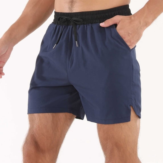KIHOUT Men's Quick-Dry Stretch Athletic Shorts - 95% Polyester 5% Spandex, Contrast Drawstring Waist, Side Pockets, Split Hem for Summer Running, Gym, Casual Wear