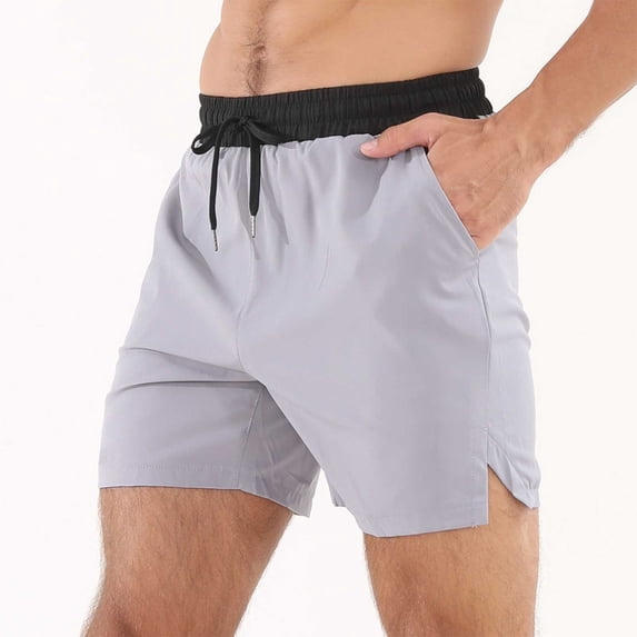 KIHOUT Men's Quick-Dry Stretch Athletic Shorts - 95% Polyester 5% Spandex, Contrast Drawstring Waist, Side Pockets, Split Hem for Summer Running, Gym, Casual Wear
