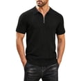 thumbnail image 1 of KIHOUT Men's Ribbed Knit Quarter-Zip Polo Shirt, Short Sleeve Casual & Business Textured Top, 1 of 6
