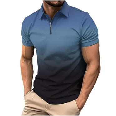 KIHOUT Men's Shirts Gradient Printed Half Button Patchwork Lapel Sport Short-Sleeved Blosue Mens Casual Golf Shirt Top