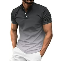 KIHOUT Men's Shirts Gradient Printed Half Button Patchwork Lapel Sport Short-Sleeved Blosue Mens Casual Golf Shirt Top