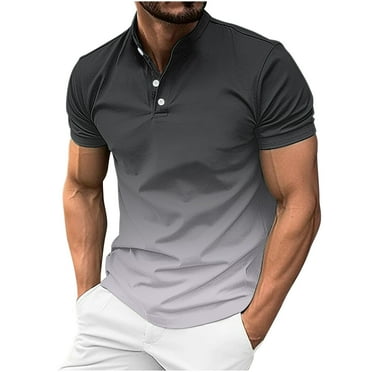 KIHOUT Men's Shirts Gradient Printed Half Button Patchwork Lapel Sport Short-Sleeved Blosue Mens Casual Golf Shirt Top