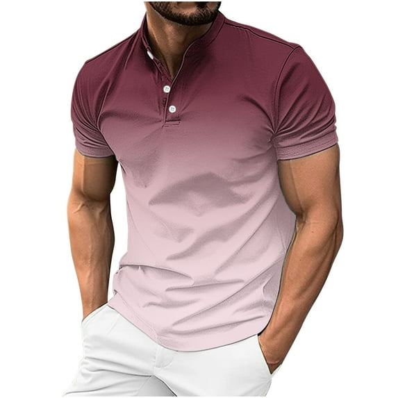 KIHOUT New Arrivals Summer Mens T-shirts , Men's Solid Color Sport Shirt with Button Lapel Short Sleeve Lapel Top/Shirt, Fathers Day Gifts Pink S