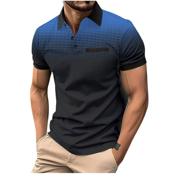 KIHOUT Men's Shirts Polka Gradient Printed Half Button Patchwork Lapel Sport Short-Sleeved Blosue Mens Casual Golf Shirt Top