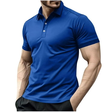 KIHOUT Men's Shirts Short Sleeve Slim Fit Active Turndown Collar T Shirt - Athletic Running Gym Workout Solid Color Tee Tops