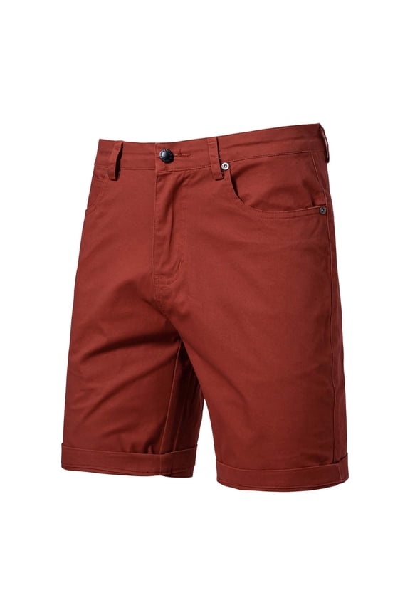 Men's Slim Fit Chino Shorts - Elastic Waist with Button Zipper, Wrinkle-Resistant Polyester Casual Shorts for Business Casual Daily Work and Outdoor Activities