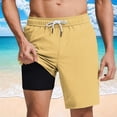 thumbnail image 1 of KIHOUT Men's Solid 2-in-1 Beach Swim Trunks - Quick Dry Polyester, Elastic Drawstring Waist, Built-in Liner & Pockets for Summer, 1 of 6