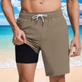 thumbnail image 1 of KIHOUT Men's Solid 2-in-1 Beach Swim Trunks - Quick Dry Polyester, Elastic Drawstring Waist, Built-in Liner & Pockets for Summer, 1 of 6