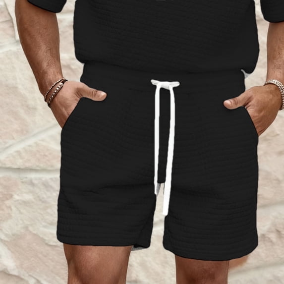 KIHOUT Men's Solid Casual Athletic Shorts - Polyester Rayon Cotton Blend, Elastic Drawstring Waist, Side Pockets for Summer Jogging & Daily Wear