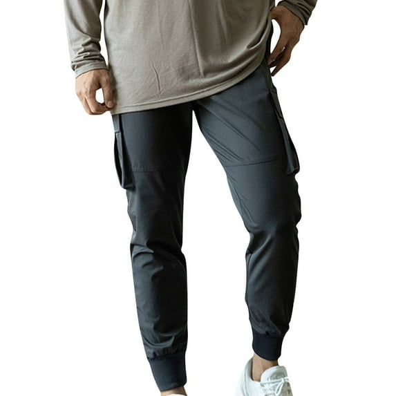 KIHOUT Men's Solid Color Cargo Joggers Nylon Elastic Waist Drawstring Pants with Pockets for Fitness, Workout and Outdoor Activities