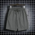thumbnail image 1 of KIHOUT Men's Solid Color Casual Shorts - Nylon Spandex Blend, Ribbed Drawstring Waist, Side Pockets, Relaxed Fit for Summer, Fitness and Daily Wear, 1 of 9