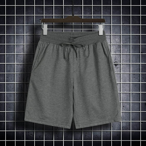 KIHOUT Men's Solid Color Casual Shorts - Nylon Spandex Blend, Ribbed Drawstring Waist, Side Pockets, Relaxed Fit for Summer, Fitness and Daily Wear