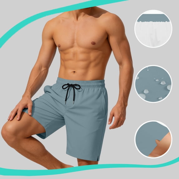 KIHOUT Men's Solid Quick-Dry Swim Trunks - 95% Polyester 5% Spandex, Elastic Drawstring Waist, Mesh Lined with Pockets for Beach, Pool and Active Wear