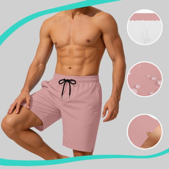 KIHOUT Men's Solid Quick-Dry Swim Trunks - 95% Polyester 5% Spandex, Elastic Drawstring Waist, Mesh Lined with Pockets for Beach, Pool and Active Wear