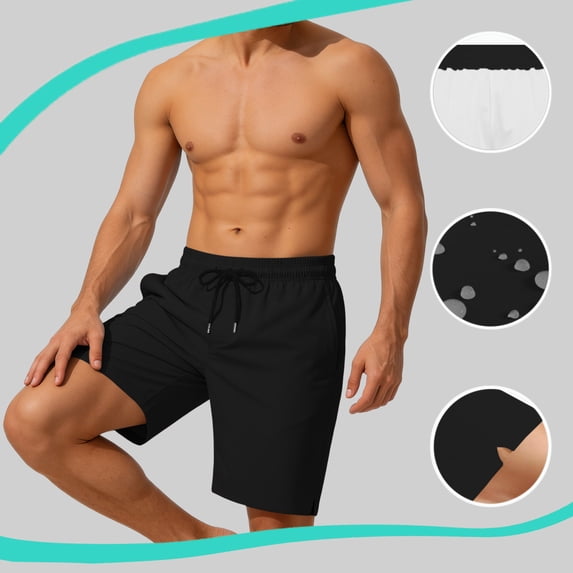 KIHOUT Men's Solid Quick-Dry Swim Trunks - 95% Polyester 5% Spandex, Elastic Drawstring Waist, Mesh Lined with Pockets for Beach, Pool and Active Wear