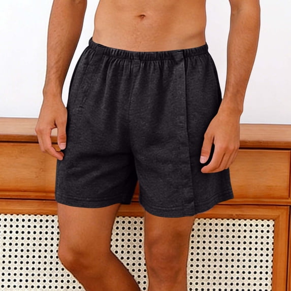 KIHOUT Men's Solid Snap-Open Postoperative Shorts - Polyester, Elastic Waist, Fully Open Design for Recovery, Home and Daily Wear in Spring and Summer
