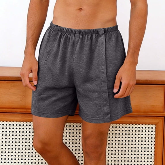 KIHOUT Men's Solid Snap-Open Postoperative Shorts - Polyester, Elastic Waist, Fully Open Design for Recovery, Home and Daily Wear in Spring and Summer