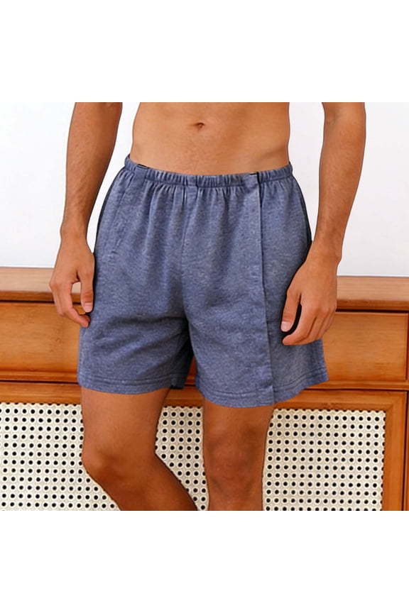 Men's Solid Snap-Open Postoperative Shorts - Polyester, Elastic Waist, Fully Open Design for Recovery, Home and Daily Wear in Spring and Summer