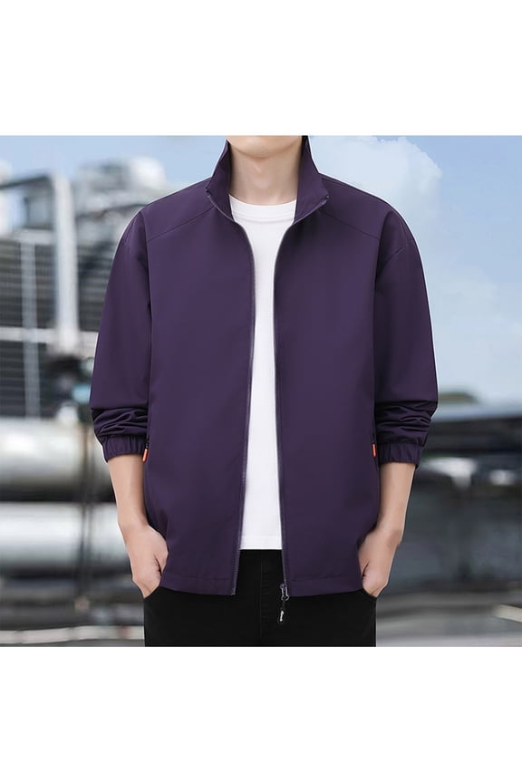 Men's Sports Shell Bomber Jacket Solid Color Lightweight Windbreaker Outdoor Recreation Coat