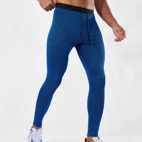KIHOUT Men's Striped Compression Leggings Elastic Sports Yoga Pants with Drawstring Waist for Fitness Training