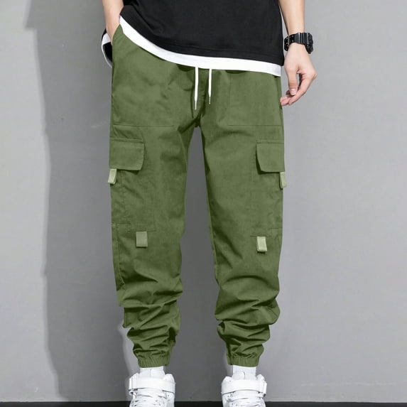 KIHOUT Men's Tactical Cargo Joggers Polyester Pants with MultiPocket Design and Tapered Ankles for Streetwear and Outdoor Activities