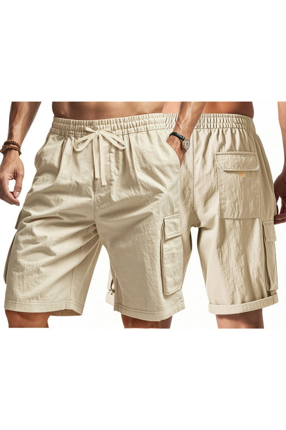 Men's Tactical Cargo Shorts - 100% Polyester, Drawstring Elastic Waist, Multi-Pocket Design, Relaxed Fit for Summer, Outdoor, Casual and Workwear