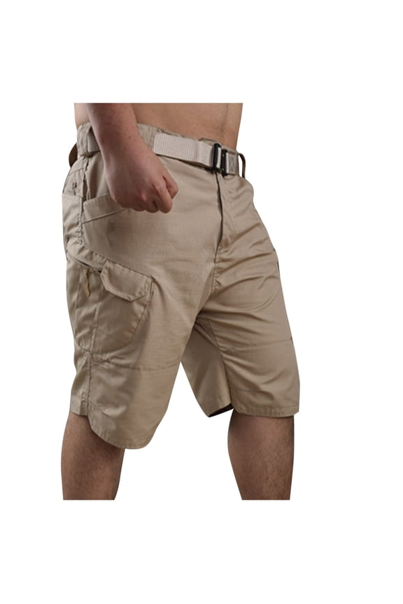 Men's Tactical Cargo Shorts - 65% Polyester 35% Cotton, Quick-Dry Ripstop Fabric, Adjustable Belt, Multi-Pocket Design for Outdoor Hiking, Mountaineering and All-Season Use