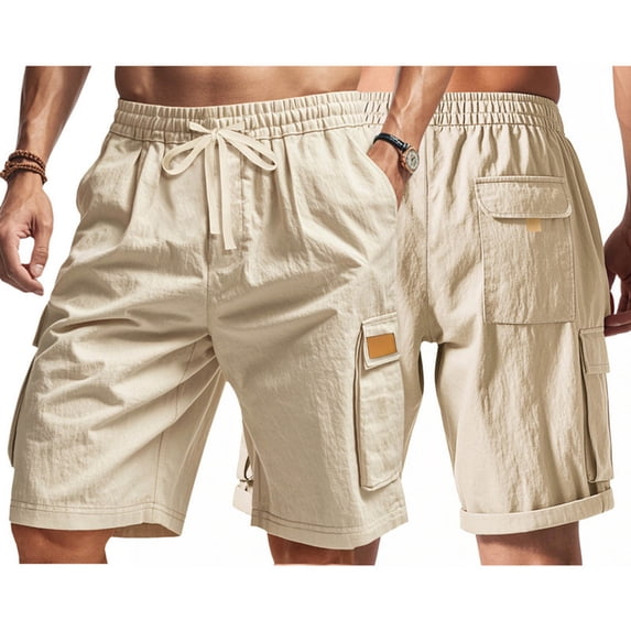 KIHOUT Men's Tactical Cargo Shorts - Nylon Spandex Blend, Drawstring Elastic Waist, Multi-Pocket Design, Relaxed Fit for Summer, Outdoor, Casual and Workwear