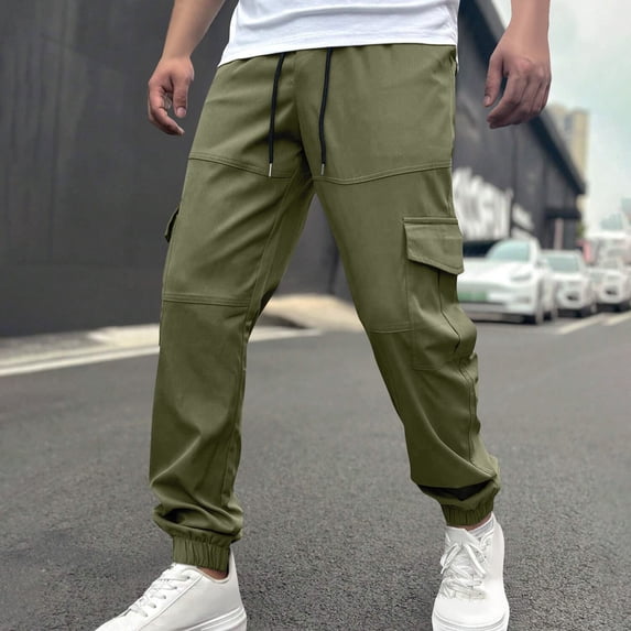 KIHOUT Men's Tapered Cargo Joggers Lightweight Polyester Pants with Drawstring Waist for Casual and Outdoor Wear