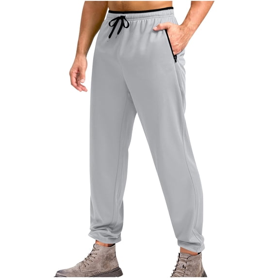 KIHOUT Men's Tapered Joggers Lightweight Polyester Pants with Zipper Pockets and Drawstring Waist for Gym and Casual Wear