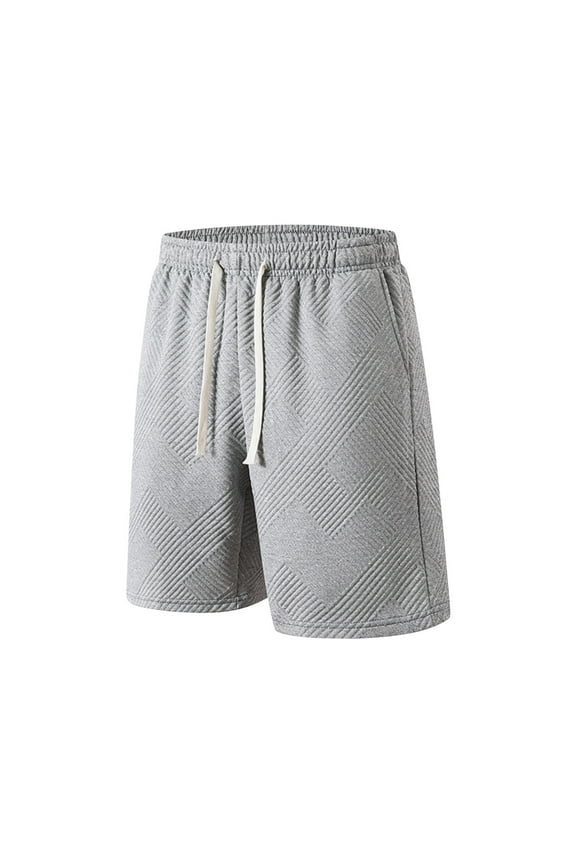 Men's Textured Geometric Casual Shorts - 100% Polyester, Elastic Drawstring Waist, Loose Fit, Breathable Fabric for Summer, Sports, Fitness and Daily Wear