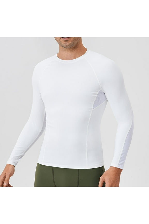 Men's UPF 50+ Compression Long Sleeve Sun Protection Shirt High Stretch Quick Dry UV Block Breathable Athletic Workout Gym Running Outdoor Performance Top