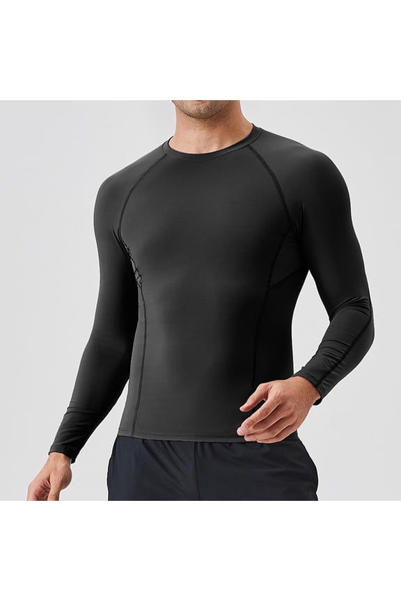 Men's UPF 50+ Compression Long Sleeve Sun Protection Shirt High Stretch Quick Dry UV Block Breathable Athletic Workout Gym Running Outdoor Performance Top
