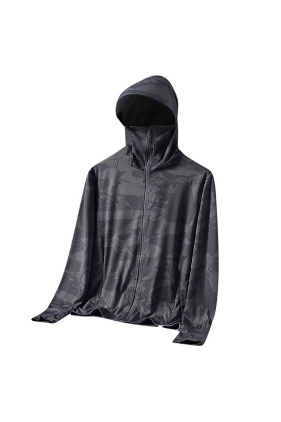 Men's UPF50+ Camouflage Sun Protection Hooded Jacket Lightweight Quick Dry Windbreaker with Stretch Fabric for Outdoor Hiking Camping