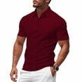thumbnail image 1 of KIHOUT Men's Vertical Fine Rib Knit Short Sleeve Polo Shirt, Two Button Slim Fit Breathable Solid Acrylic Casual Top, 1 of 8