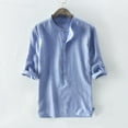thumbnail image 1 of KIHOUT Men's Vintage Solid Linen Shirt Casual Home Button Tops Mid Sleeve Blouse Clearance, 1 of 4