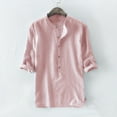 thumbnail image 1 of KIHOUT Men's Vintage Solid Linen Shirt Casual Home Button Tops Mid Sleeve Blouse Clearance, 1 of 3