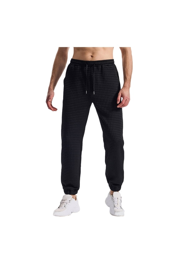 Men's Waffle Grid Joggers Elastic Drawstring Waist Tapered Pants for Casual, Sports, and Daily Summer Wear