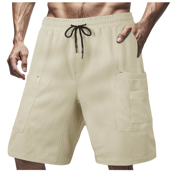 KIHOUT Men's Waffle Knit Cargo Shorts Elastic Waist Drawstring Multi Pocket Relaxed Fit Casual Athletic Summer Shorts