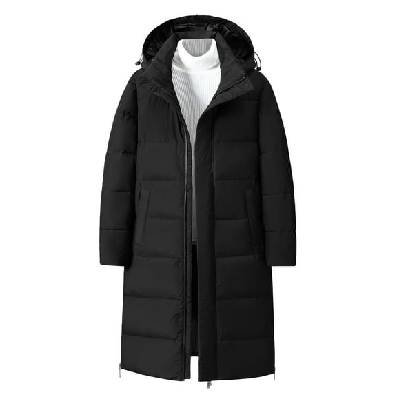KIHOUT Men's Winter Cotton Coats Water-Repellent Windproof Thicken Parkas Long Hooded Padded Puffer Jacket