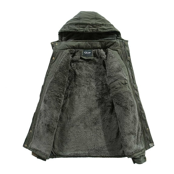 KIHOUT Men's Winter Jacket Military Jacket Fleece Lined Warm Cargo Jackets Removable Hood Cotton Work Coat,Size M-4XL