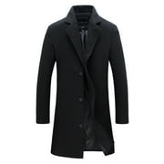 KIHOUT Mens Wool Blend Pea Coat Notched Collar Single Breasted Overcoat Warm Winter Trench Coat