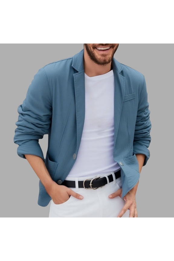 Mens Blazers Slim Fit Casual Men Suit Cotton Coat One Button Travel Blazer Lightweight Suit Jacket, Size S-4XL