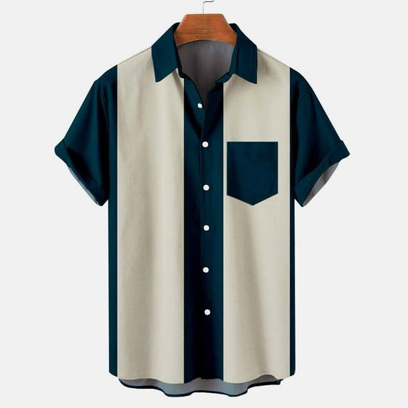 KIHOUT Mens Buttons Turndown Short Sleeve Print Shirts Clearance Casual Vacation Daily Summer Blouses With Pocket Tops