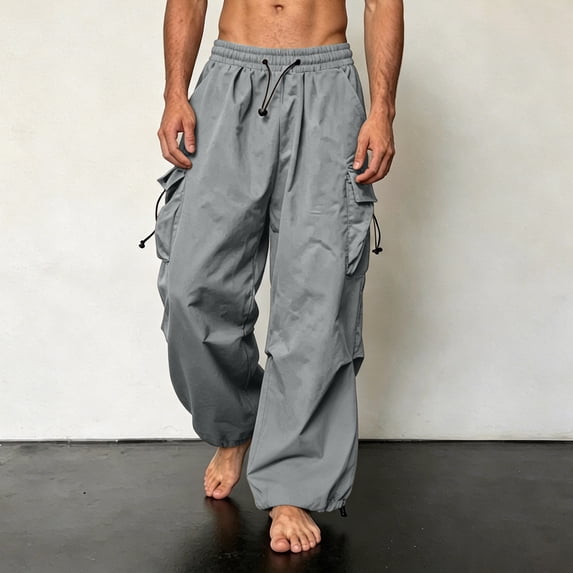 KIHOUT Mens Cargo Pants Wide Leg Baggy Sweatpants with Multi Pockets Elastic Waist Drawstring Joggers Casual Loose Fit Techwear Workwear Long Pants for Men