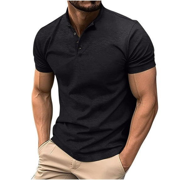 KIHOUT Mens Henley Shirts Short Sleeve Half Button T Shirt Fashion Casual Basic Pure Color Round Neck Tee Shirts